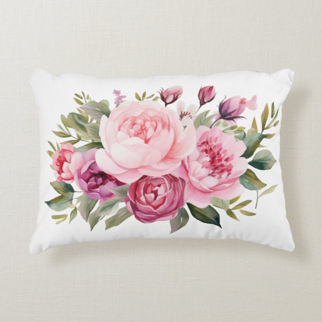 Pink Peonies Blumenbeere Blume Wasserfarben Dekokissen (Vorderseite)