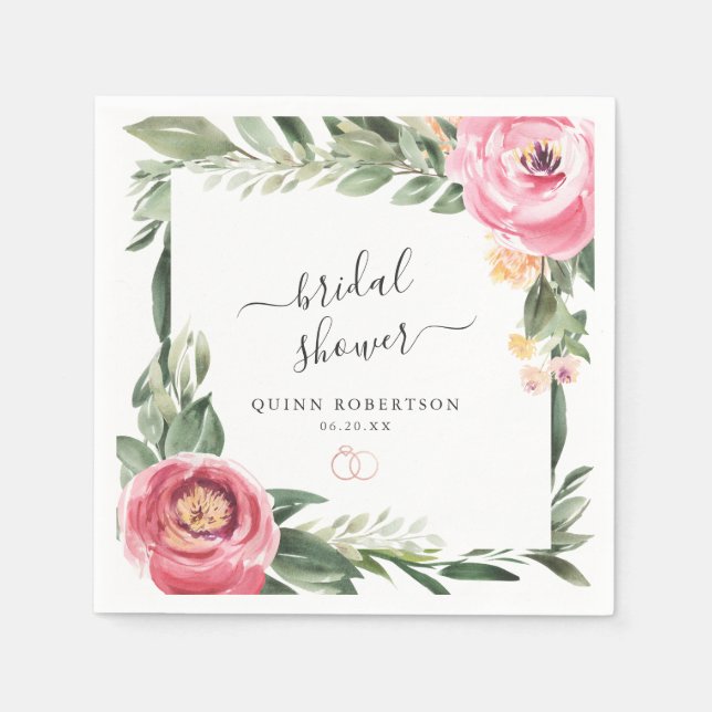 Pink Peonies Blumengebirge Brautparty Personalisie Serviette (Vorderseite)