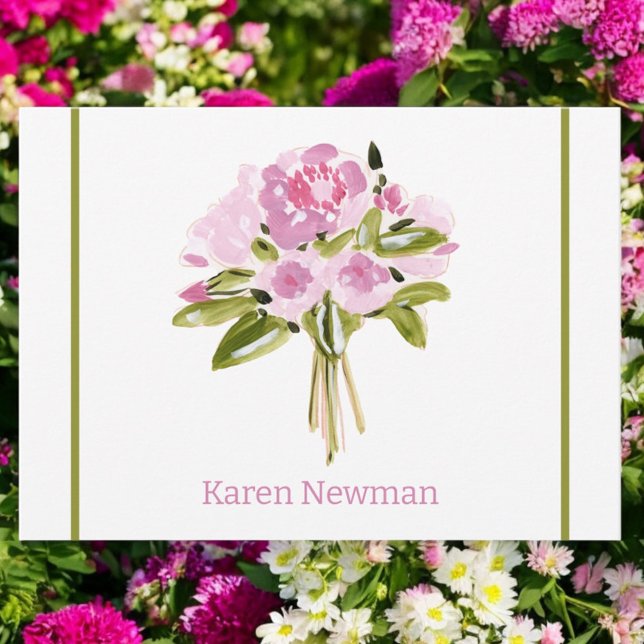 Pink Peonies Bouquet Green Border Vielen Dank Mitteilungskarte (Von Creator hochgeladen)