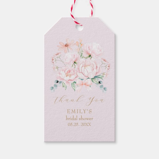 Pink Peonies Bow Wildblume Garden Brautparty Geschenkanhänger (Vorderseite)