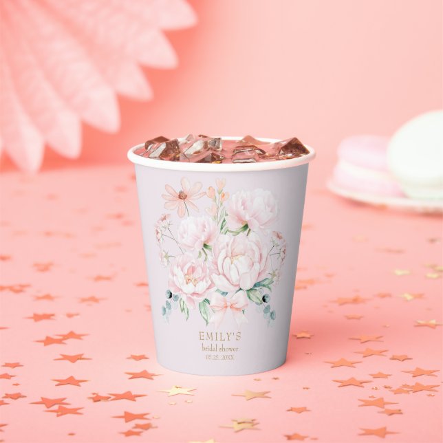 Pink Peonies Bow Wildblume Garden Brautparty Pappbecher (Insitu)