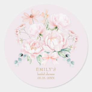 Pink Peonies Bow Wildblume Garden Brautparty Runder Aufkleber
