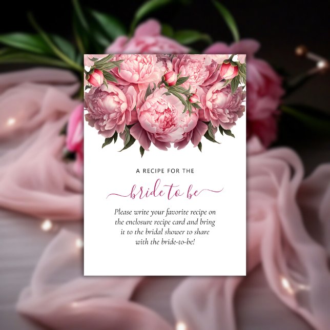 Pink Peonies Brautparty Begleitkarte (Pink Peonies Watercolor Bridal Shower Enclosure Card)