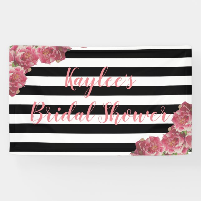 Pink Peonies Brautparty Floral Hintergrund Banner (Horizontal)