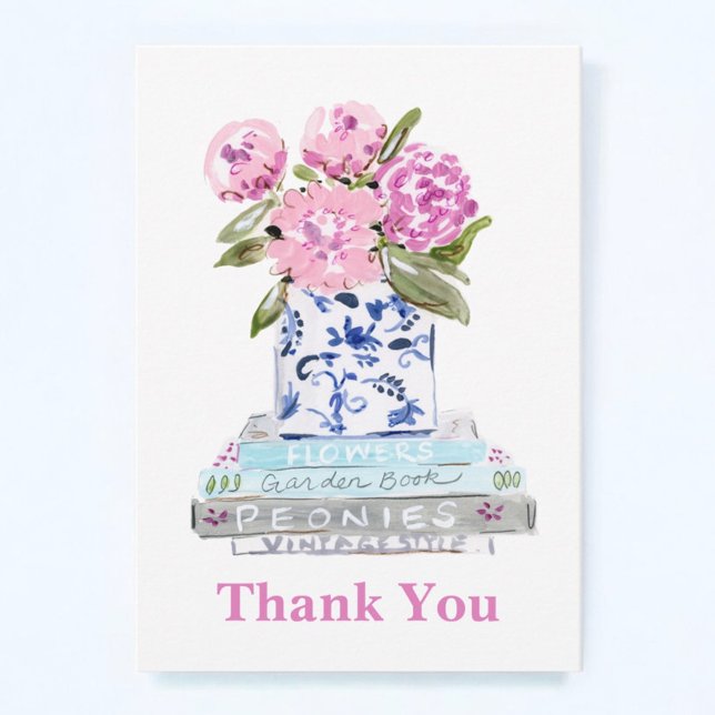 Pink Peonies Chinoiserie Vase Buchstapel Vielen Da Mitteilungskarte (Von Creator hochgeladen)