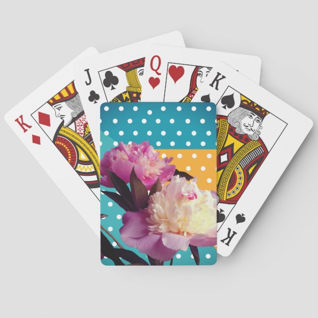 Pink Peonies & Dots Karten spielen Spielkarten (Rückseite)