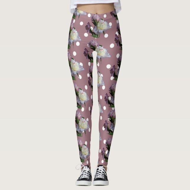 Pink Peonies Elegante Custom Leggings (Vorderseite)