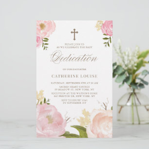 Pink Peonies Floral Baby Dedication Einladung