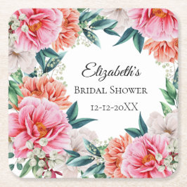 Pink Peonies Floral Eukalyptus Brautparty Rechteckiger Pappuntersetzer