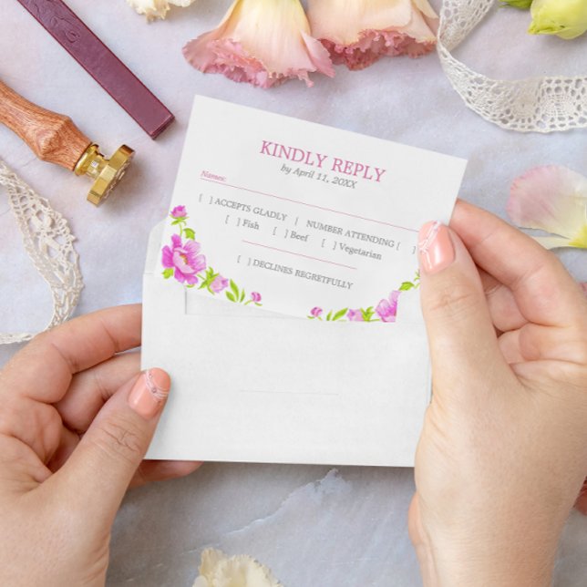 Pink Peonies Floral Magenta UAWG RSVP Karte (Von Creator hochgeladen)