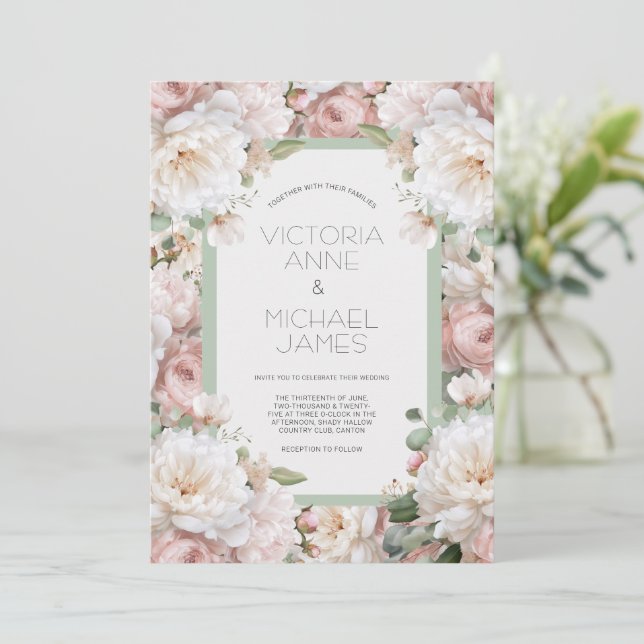 Pink Peonies Floral Wedding Invitation (Debout devant)