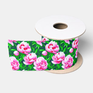Pink Peonies Garden Print Satinband