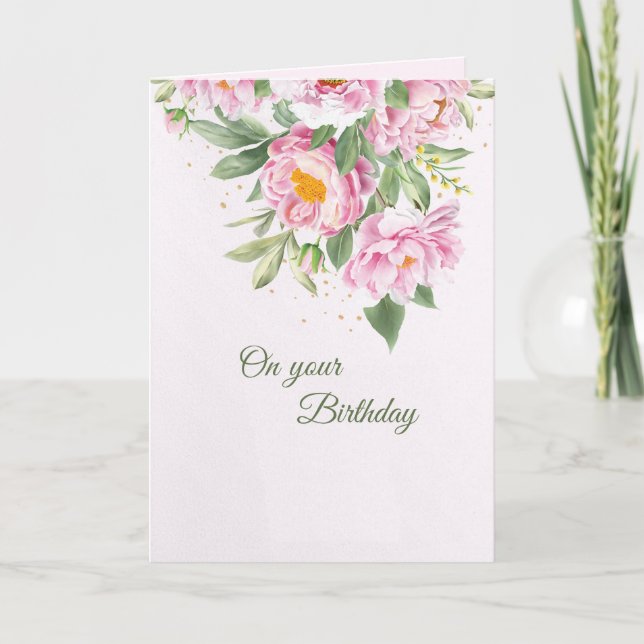 Pink Peonies Geburtstagskarte Karte (Vorderseite)