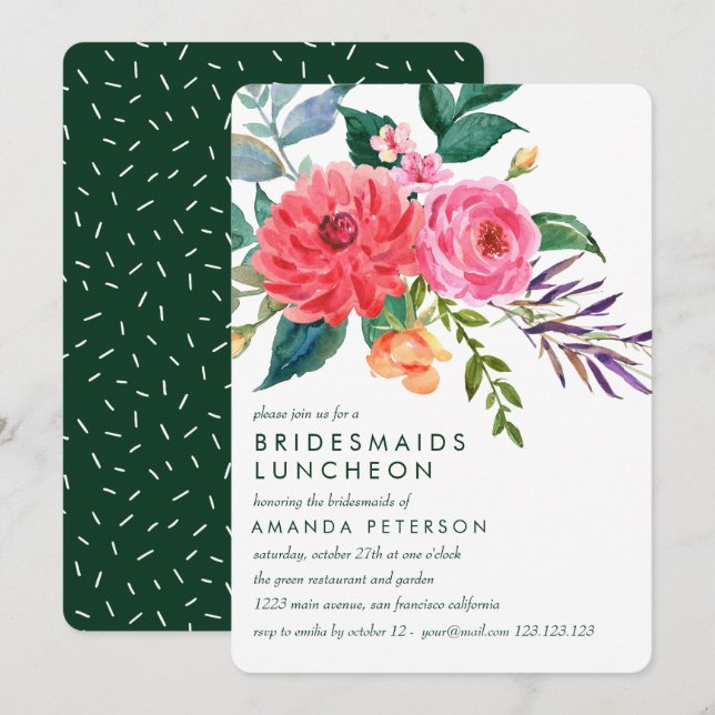Pink Peonies Greenery Bridesmaids Luncheon Wedding Einladung (Vorne/Hinten)
