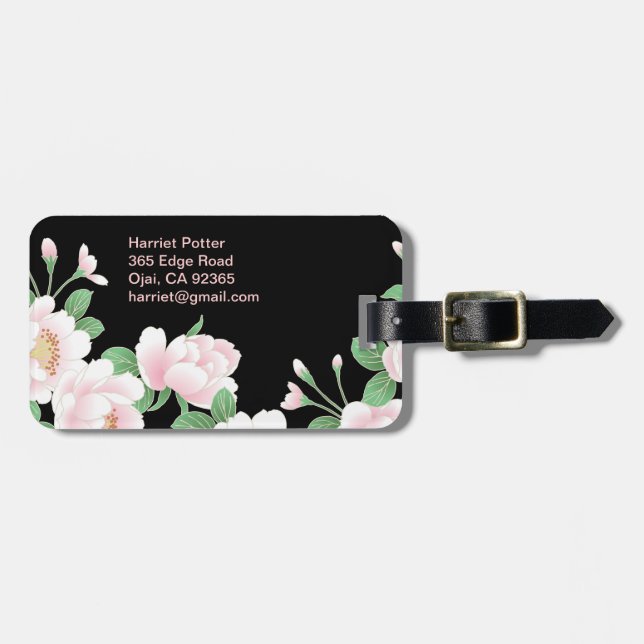Pink Peonies Japanisch Floral Kimono Gepäckanhänger (Vorderseite horizontal)