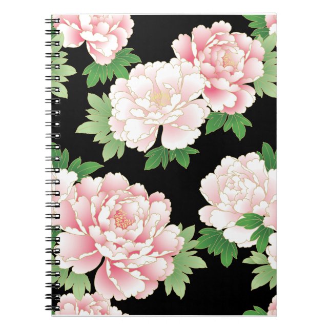 Pink Peonies Japanisch Floral Kimono Notizblock (Vorderseite)