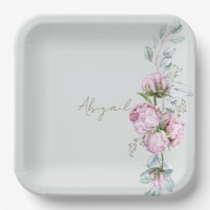 Pink Peonies Light Sage Brautparty Pappteller