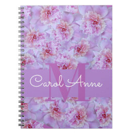 Pink Peonies Lila Monogram Spiral Foto Notebook Notizblock