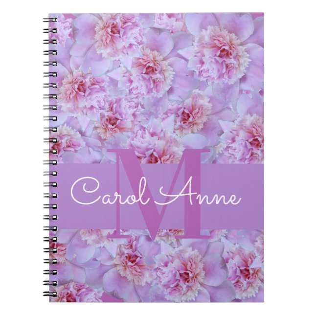 Pink Peonies Lila Monogram Spiral Foto Notebook Notizblock (Vorderseite)