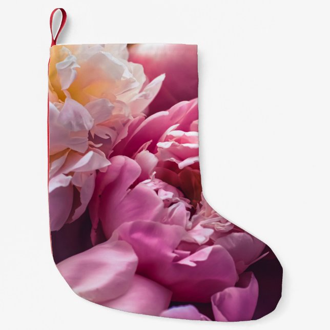 Pink Peonies: Luxuriöse florale Kunst. Kleiner Weihnachtsstrumpf (Vorderseite)
