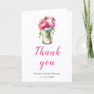 Pink Peonies Mason Jar Brautparty Dankeskarte