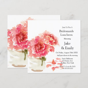 Pink Peonies Mason Jar Bridesmaids Luncheon Einladung