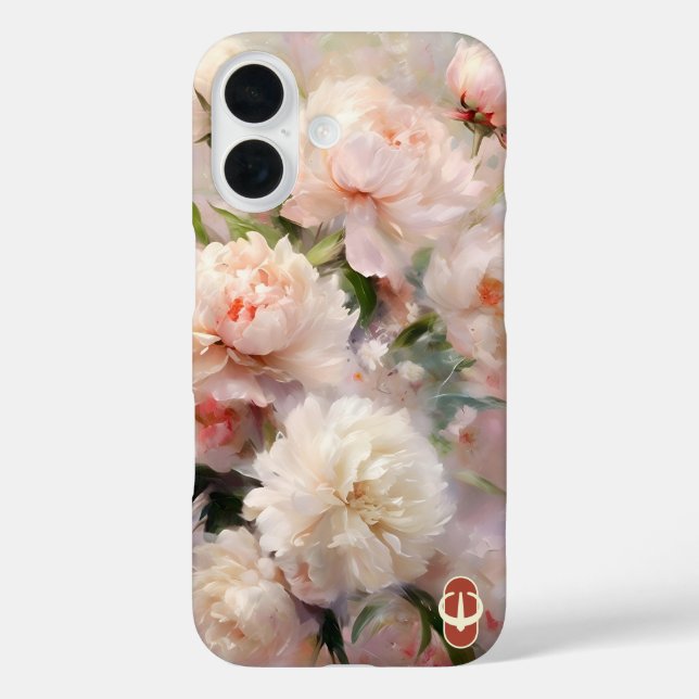 Pink Peonies Monogram Name Personalized iPhone 16 Hülle (Rückseite)