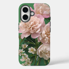 Pink Peonies Monogram Name Personalized iPhone 16 Hülle