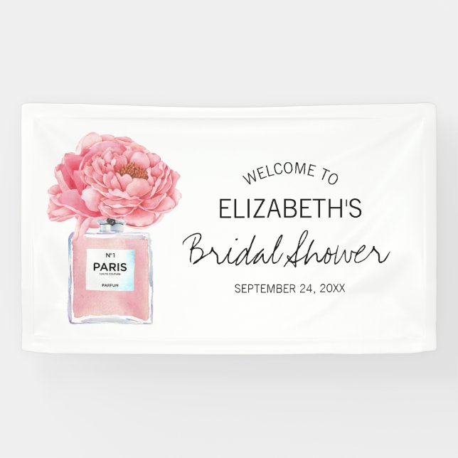 Pink Peonies Parfüm Brautparty Willkommen Banner (Horizontal)
