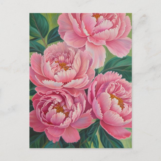 Pink peonies Pastel Blume Floral Postkarte (Vorderseite)