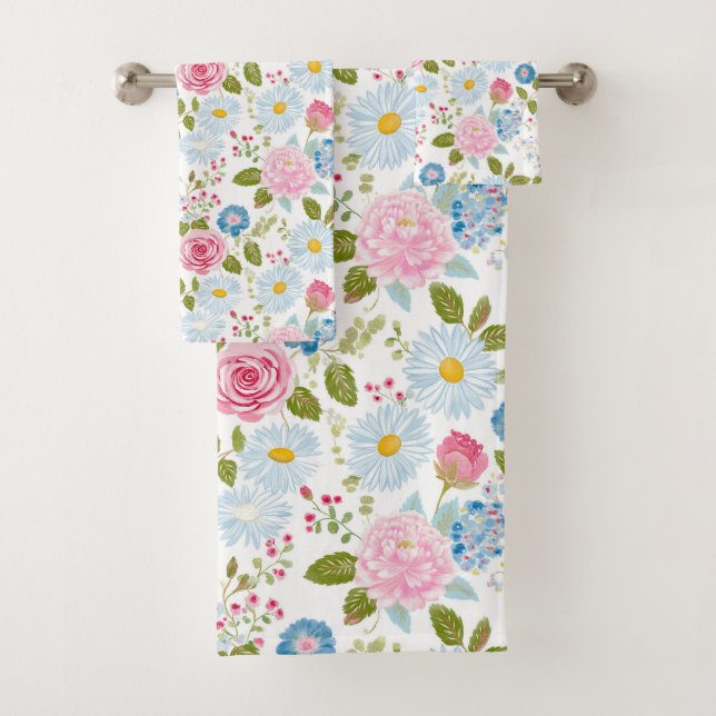 Pink Peonies Pattern Towel Badhandtuch Set (Insitu)