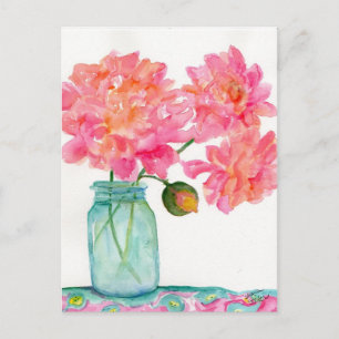 Pink Peonies Postcard Postkarte