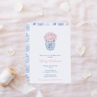 Pink Peonies Preppy Blue White Vase Brautparty