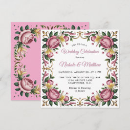 Pink Peonies Rokoko Frame Wedding Einladung