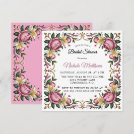 Pink Peonies Rokoko Rahmen Brautparty Einladung