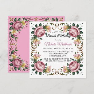 Pink Peonies Rokoko Rahmen Brautparty Einladung