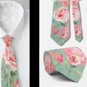 Pink Peonies Rose Grüne Vegetation Floral Neck Tie Krawatte