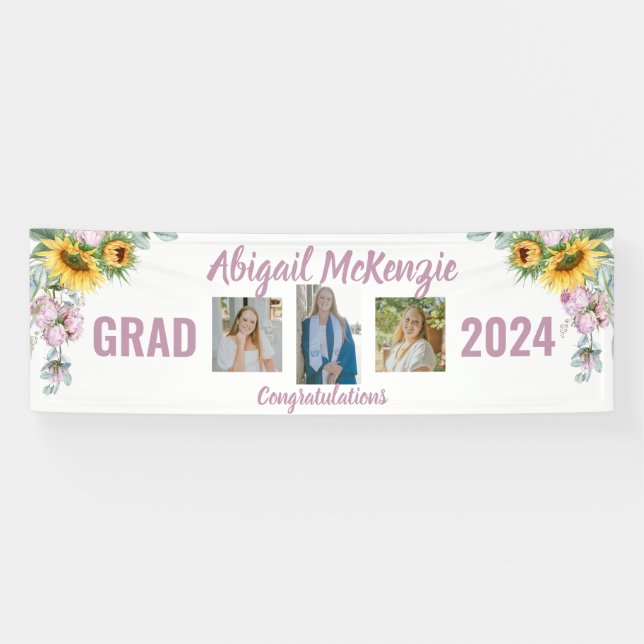 Pink Peonies Sonnenblumen Abschluss Banner (Horizontal)