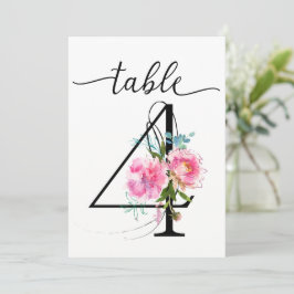 Pink Peonies Tabelle vier Tischnummern