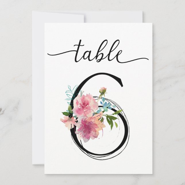 Pink Peonies Table sechs Tischnummern (Vorderseite)