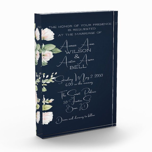 Pink Peonies und Einladung zur Hochzeit der Marine Fotoblock (Links)