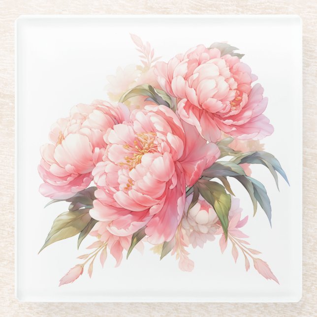 Pink Peonies Untersetzer (Vorderseite)