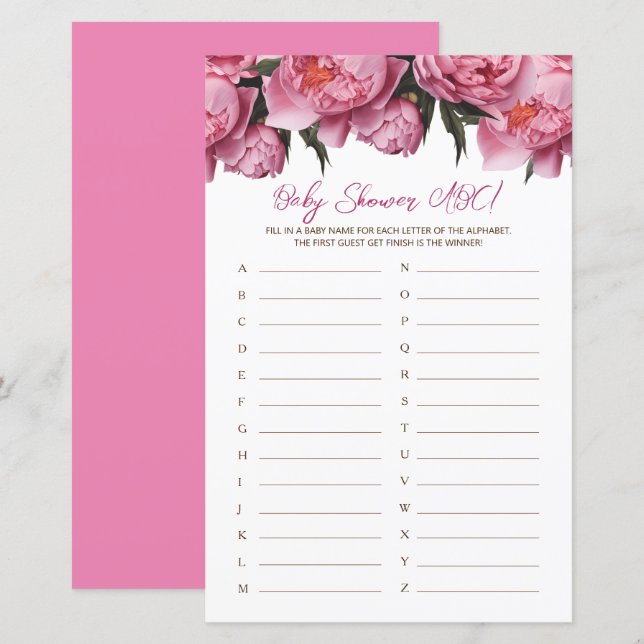 Pink Peonies Watercolor Baby Showspiel ABC (Vorne/Hinten)