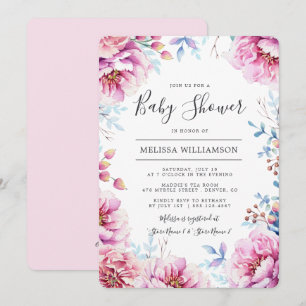 Pink Peonies Watercolor Floral Baby Dusche Einladung