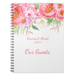 Pink Peonies Watercolor Florals Gästebuch Notizblock