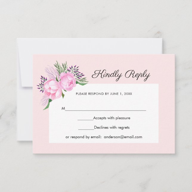 Pink Peonies Watercolor | UAWG | RSVP Karte (Vorderseite)