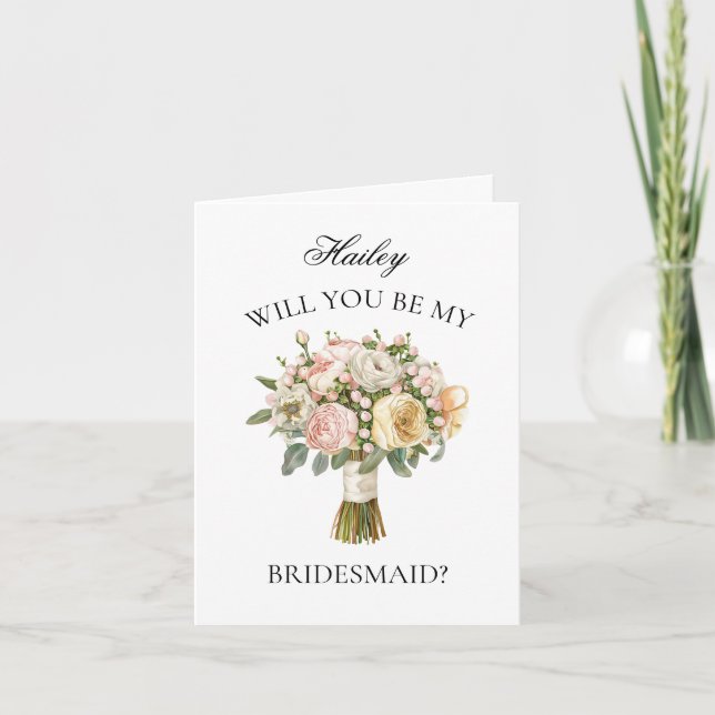 Pink Peonies Wedding Bouquet Bridesmaid Vorschlag Einladung (Vorderseite)
