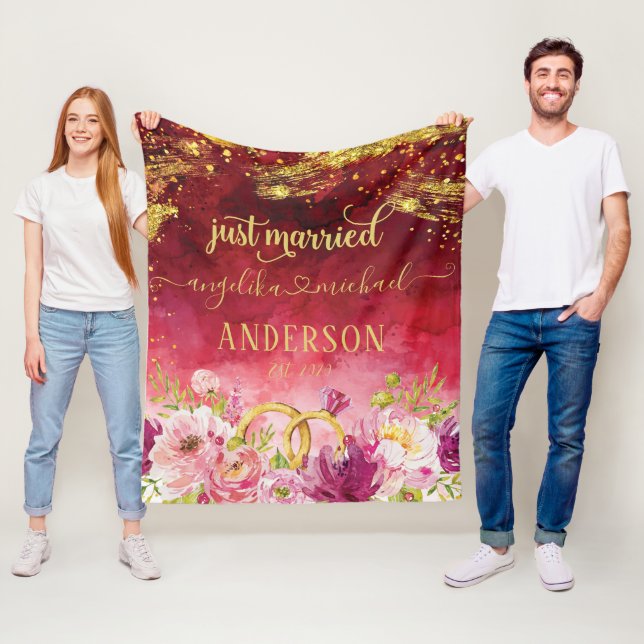 Pink Peonies Wedding Ring Red Gold Nur verheiratet Fleecedecke (Beispiel)