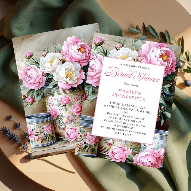Pink Peonies White Daisies in Mason Jar Invitation Einladung (Von Creator hochgeladen)