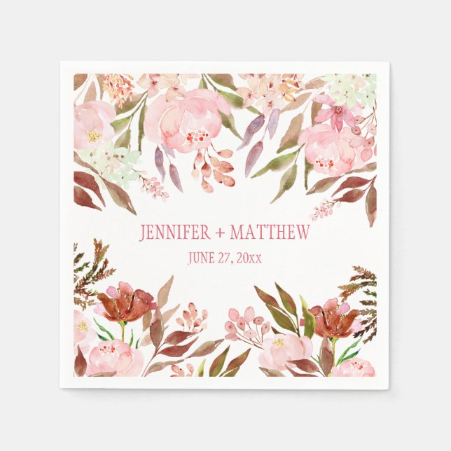 Pink Peonies Wildblumen Grüne Empfang | Serviette (Vorderseite)